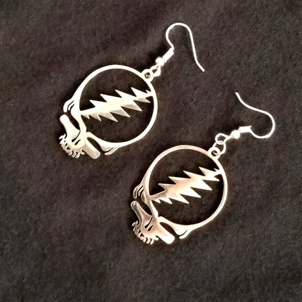 Grateful Dead Silver Plated Stainless Steel Earrings Steal Your Face NWOT